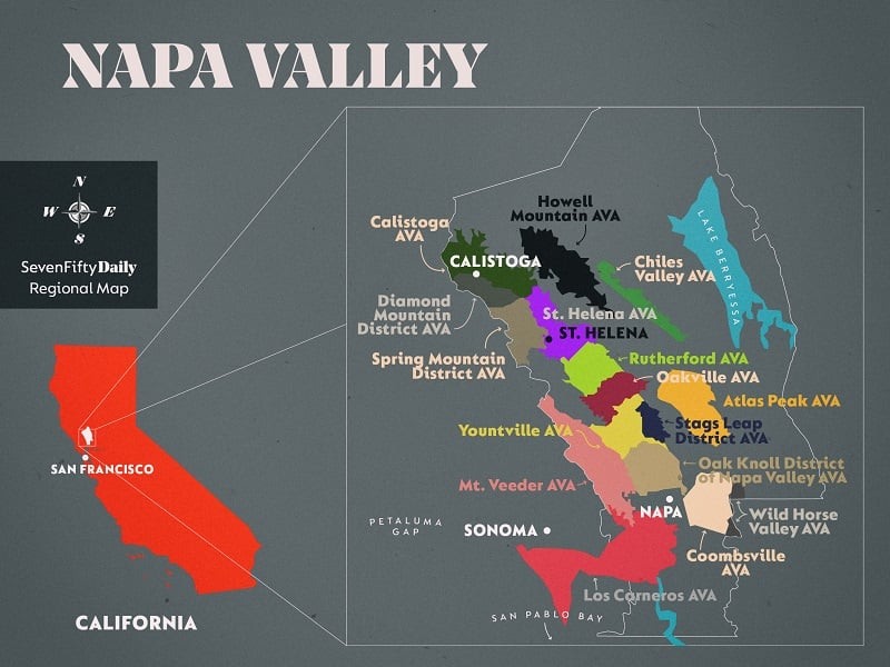 Mapa de Napa Valley: Melhores regiões