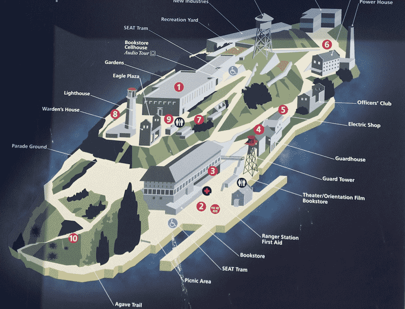 Mapa da Ilha de Alcatraz em San Francisco