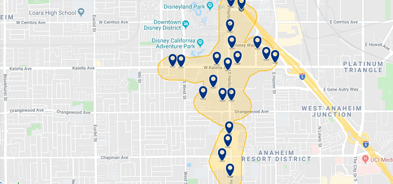 Mapa das melhores regiões para ficar em Huntington Beach